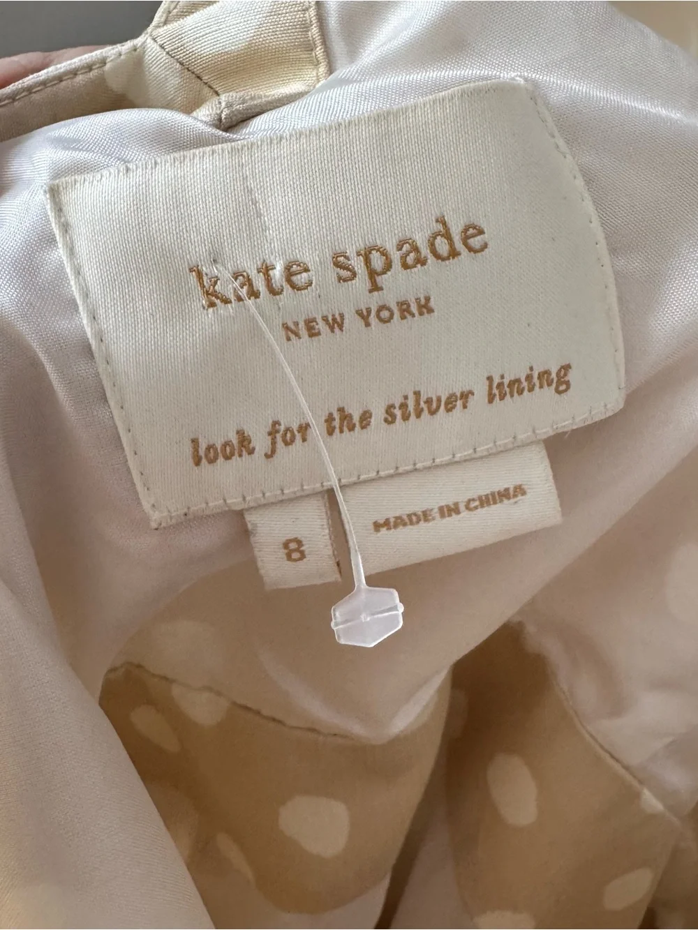 Rare Kate Spade „Melody“ Silk Polka Dot Fit & Flare Midi Dress Champagne/Gold